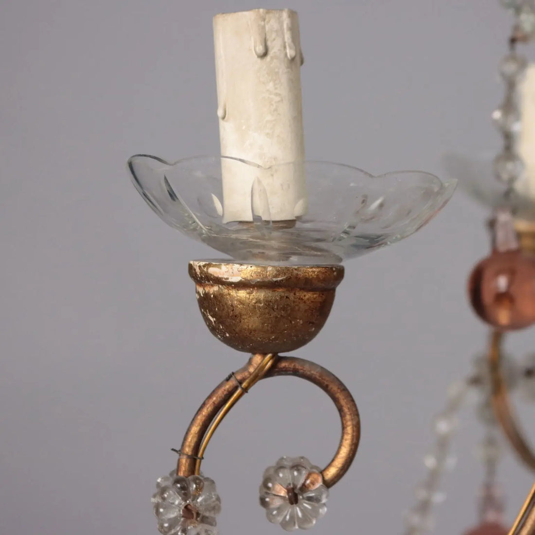 Antique 6 Light Chandelier Metal Glass Italy XX Century - Italy, Early XX Century | Antiques | Lighting