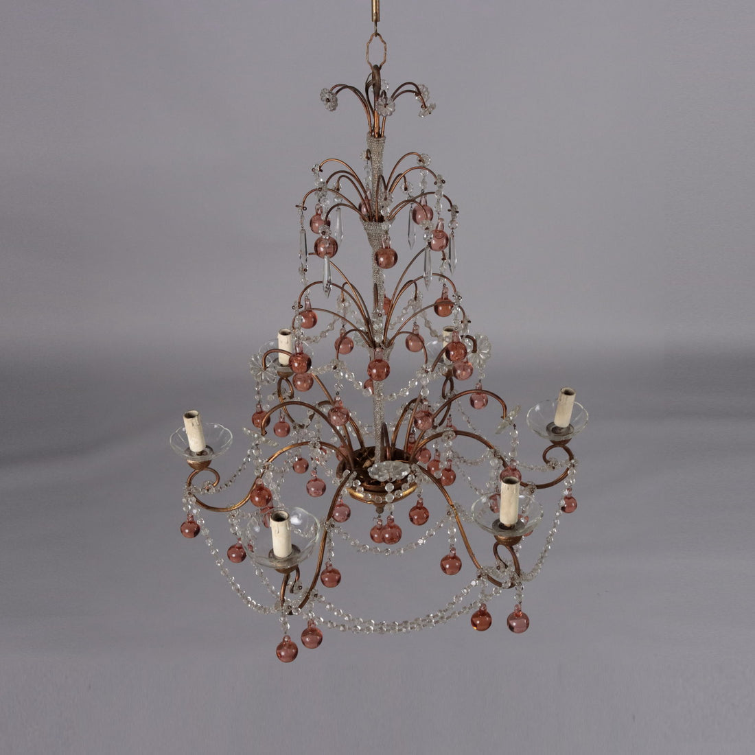 Antique 6 Light Chandelier Metal Glass Italy XX Century - Italy, Early XX Century | Antiques  Lighting
