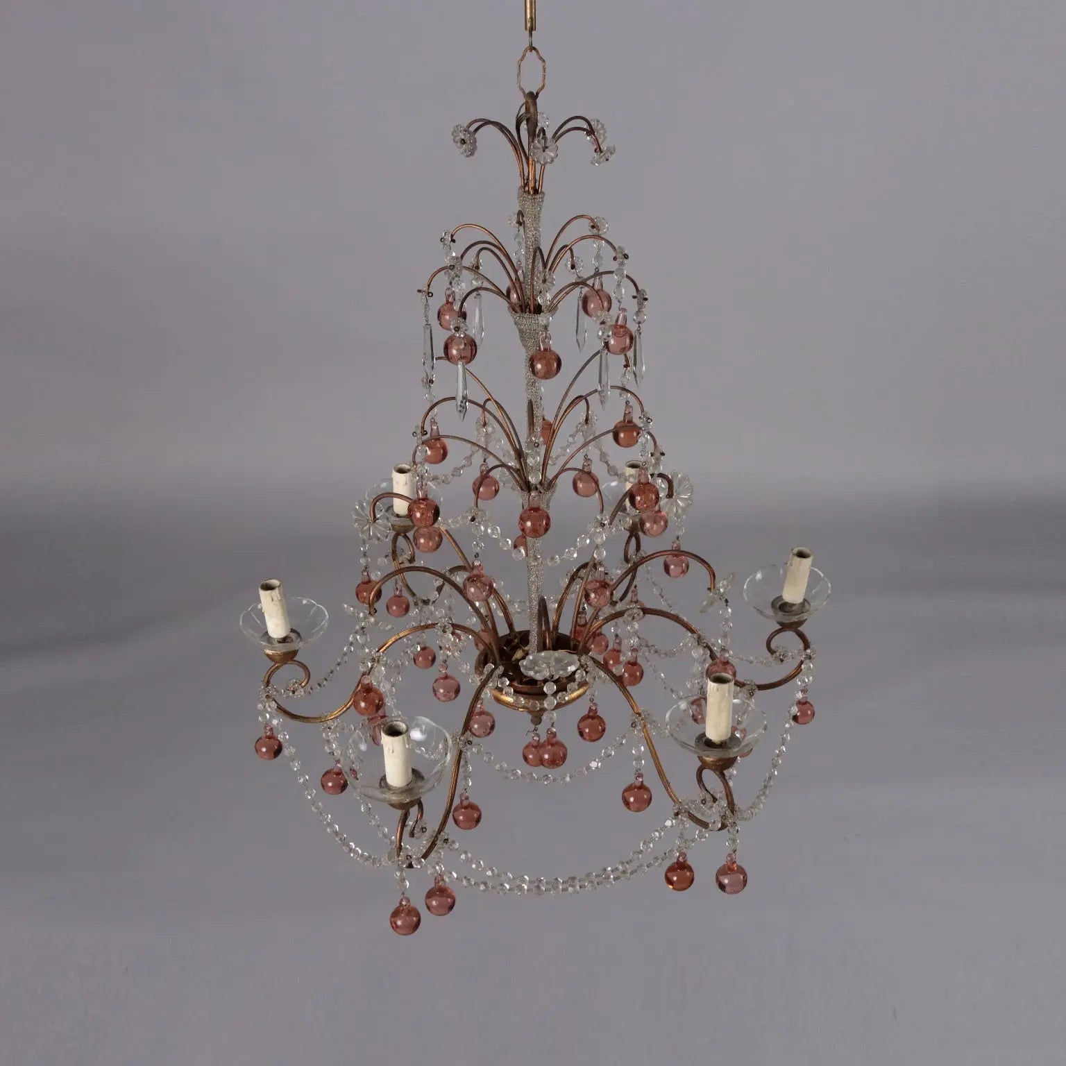 Antique 6 Light Chandelier Metal Glass Italy XX Century - Italy, Early XX Century | Antiques | Lighting