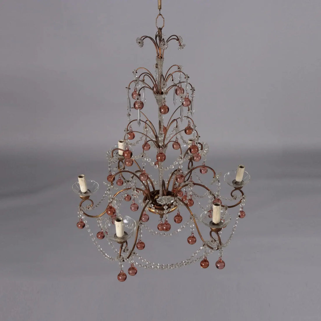 Antique 6 Light Chandelier Metal Glass Italy XX Century - Italy, Early XX Century | Antiques | Lighting