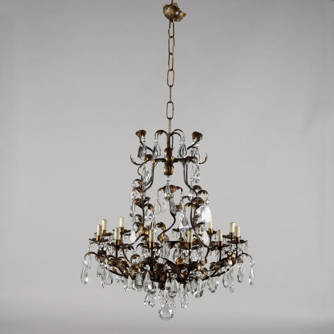 Antique 12 Light Chandelier Glass Metal Italy XX Century - Italy XX Century | Antiques  Lighting