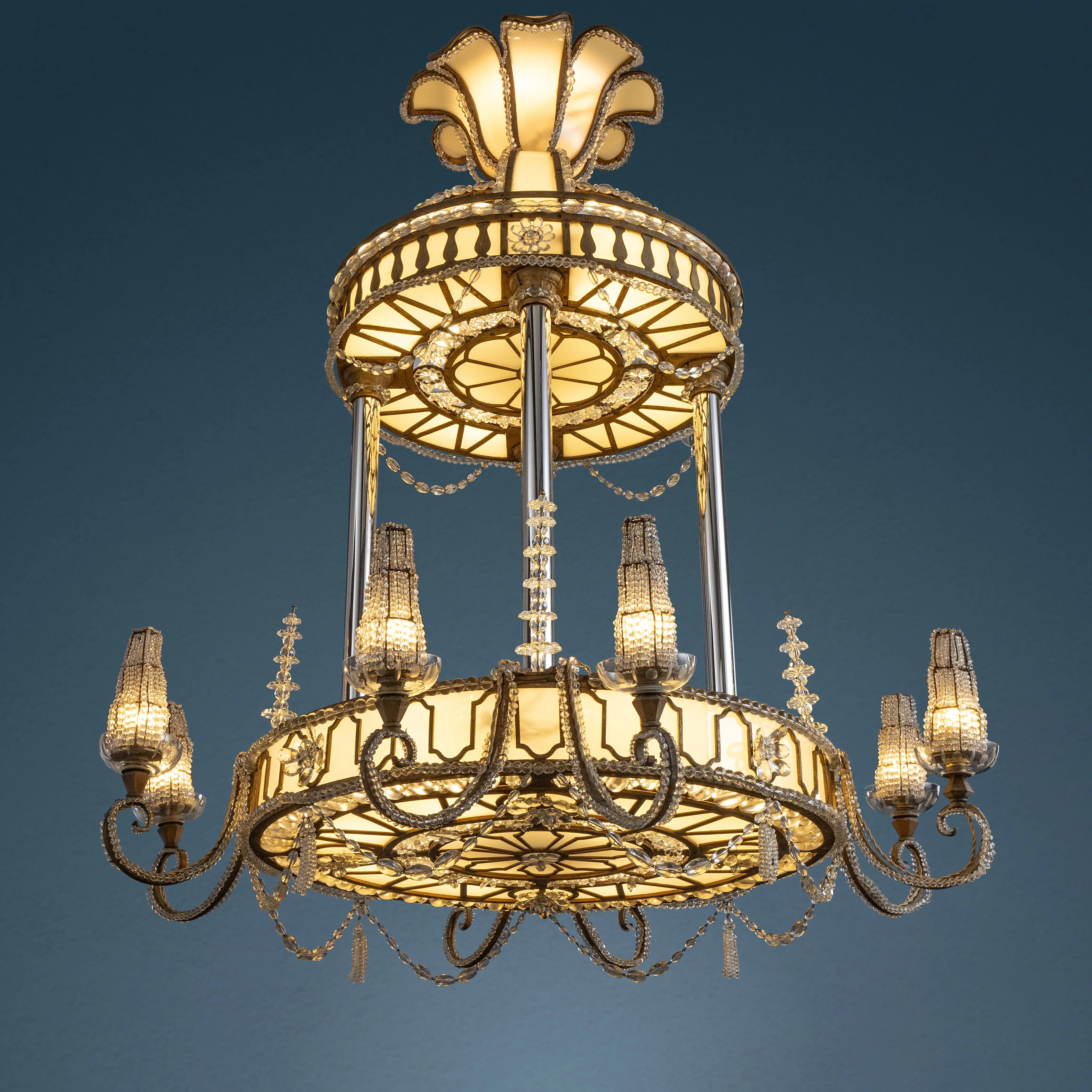 Art Deco Chandelier in Iron and Glass, Early 20th Century Italy