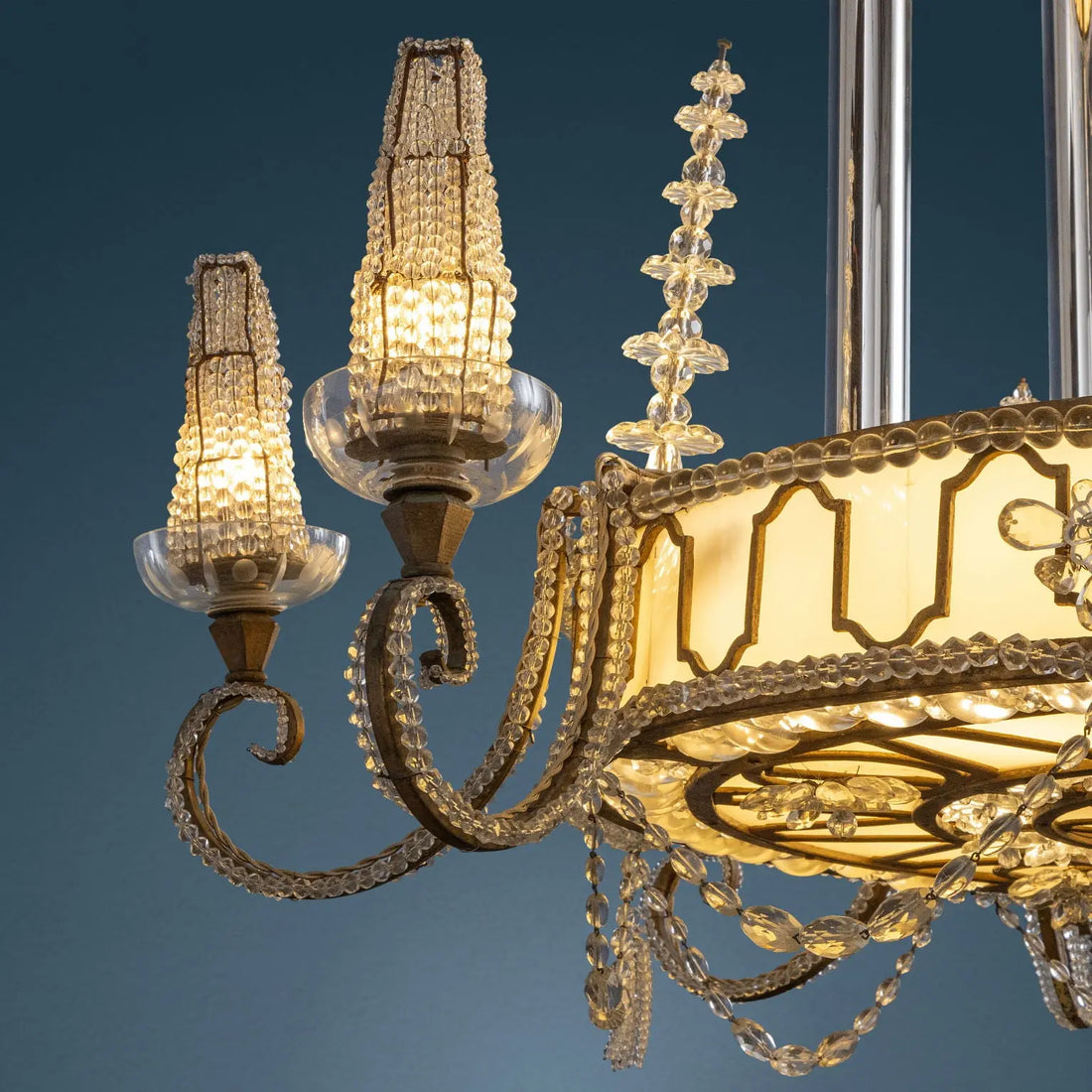 Art Deco Chandelier in Iron and Glass, Early 20th Century Italy
