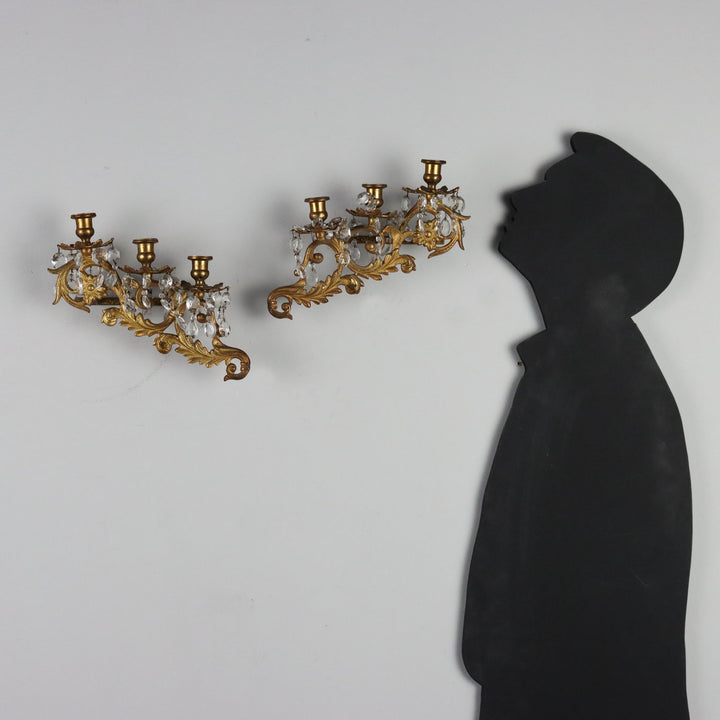 Pair of Antique 3 Lights Wall Lamps Gilded Bronze Italy XX Century - Italy, XX Century | Antiques  Lighting