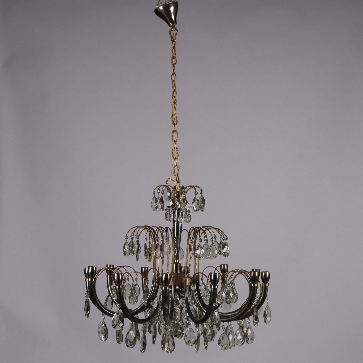 Antique 1930s-40s Chandelier Brass Crystal Italy - Italy, 1930s-1940s | Antiques  Lighting