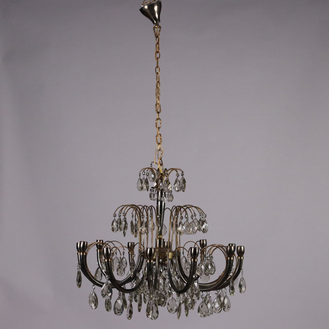Antique 1930s-40s Chandelier Brass Crystal Italy - Italy, 1930s-1940s | Antiques  Lighting