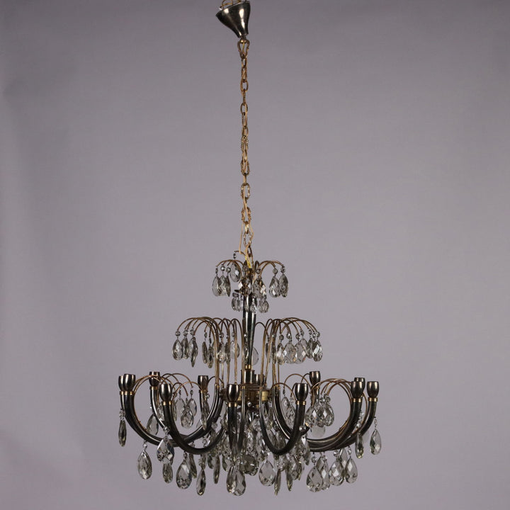 Antique 1930s-40s Chandelier Brass Crystal Italy - Italy, 1930s-1940s | Antiques  Lighting