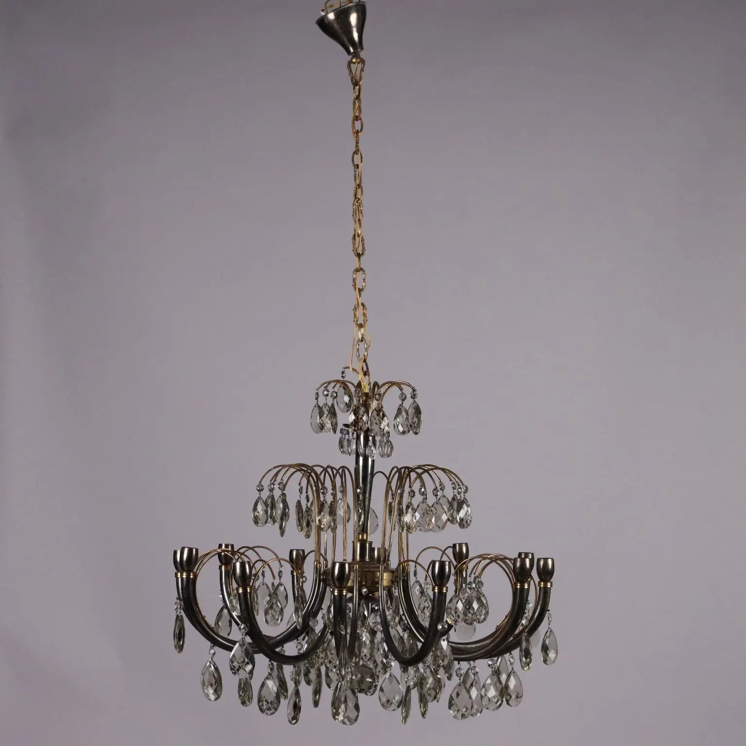 Antique 1930s-40s Chandelier Brass Crystal Italy - Italy, 1930s-1940s | Antiques | Lighting
