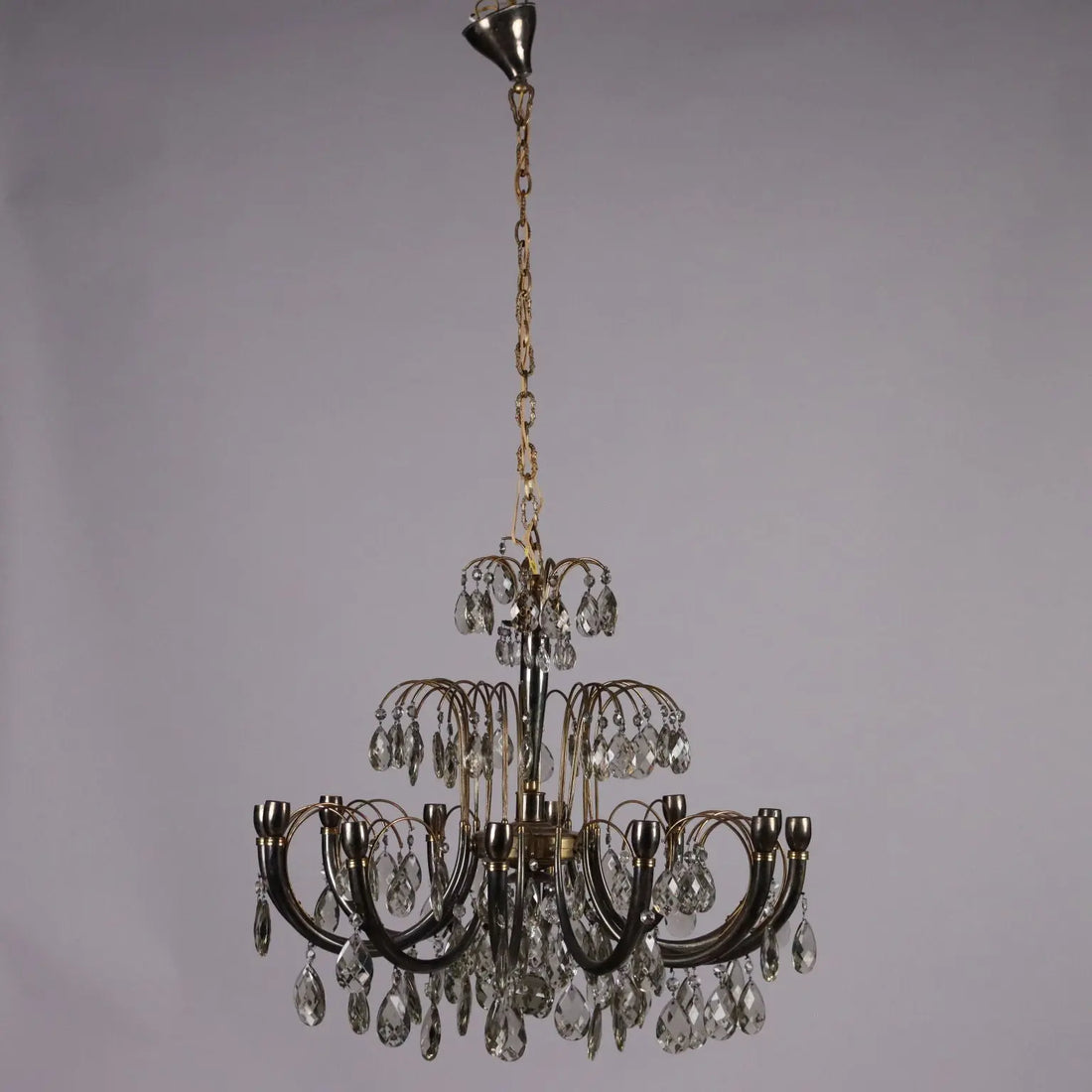 Antique 1930s-40s Chandelier Brass Crystal Italy - Italy, 1930s-1940s | Antiques | Lighting