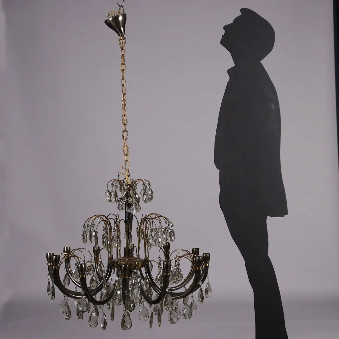 Antique 1930s-40s Chandelier Brass Crystal Italy - Italy, 1930s-1940s | Antiques | Lighting