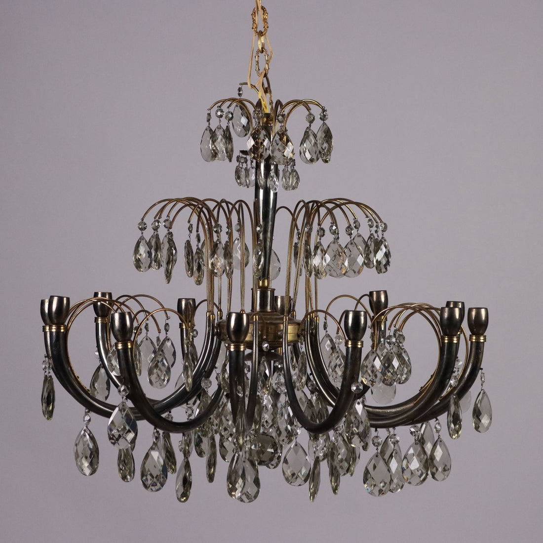 Antique 1930s-40s Chandelier Brass Crystal Italy - Italy, 1930s-1940s | Antiques  Lighting