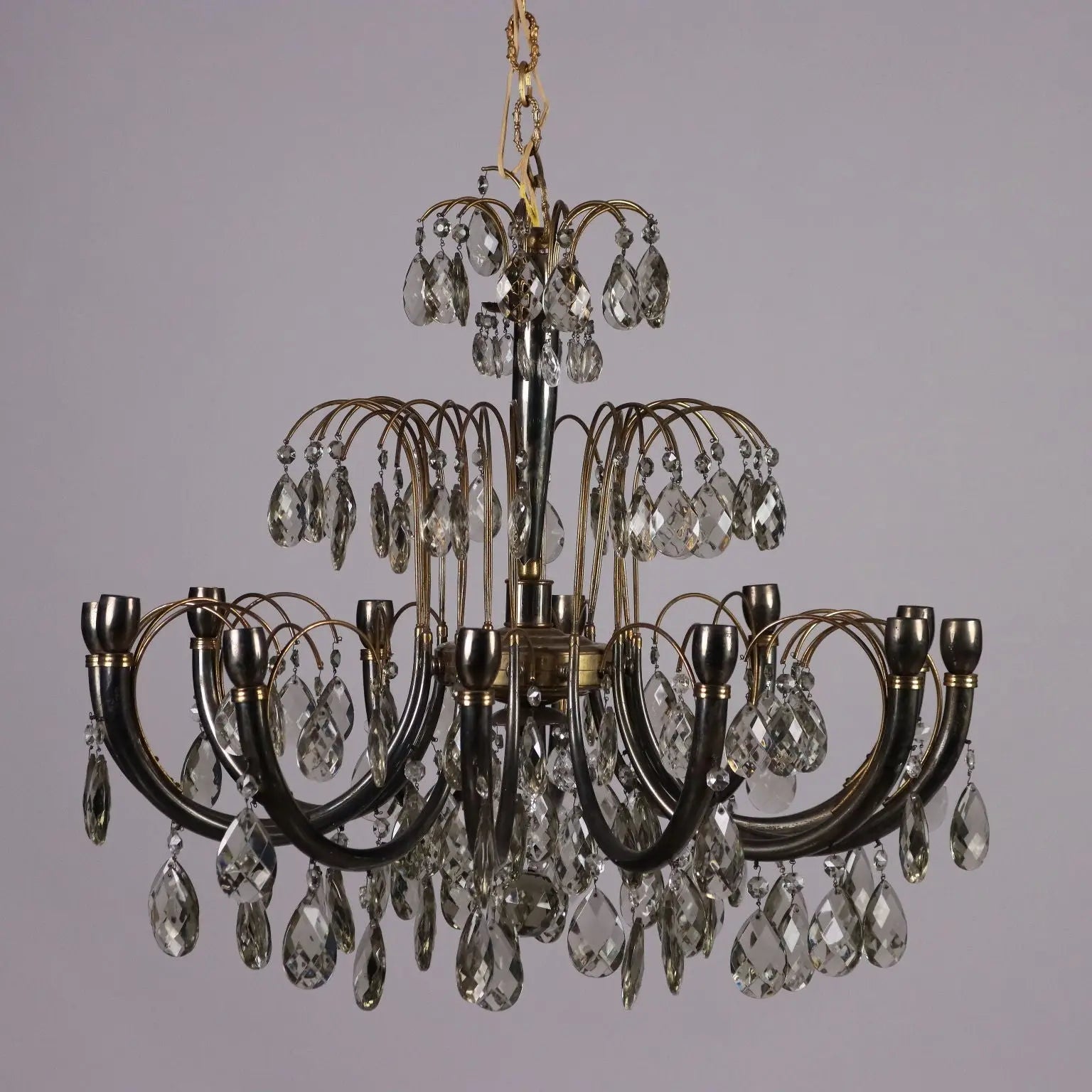 Antique 1930s-40s Chandelier Brass Crystal Italy - Italy, 1930s-1940s | Antiques | Lighting