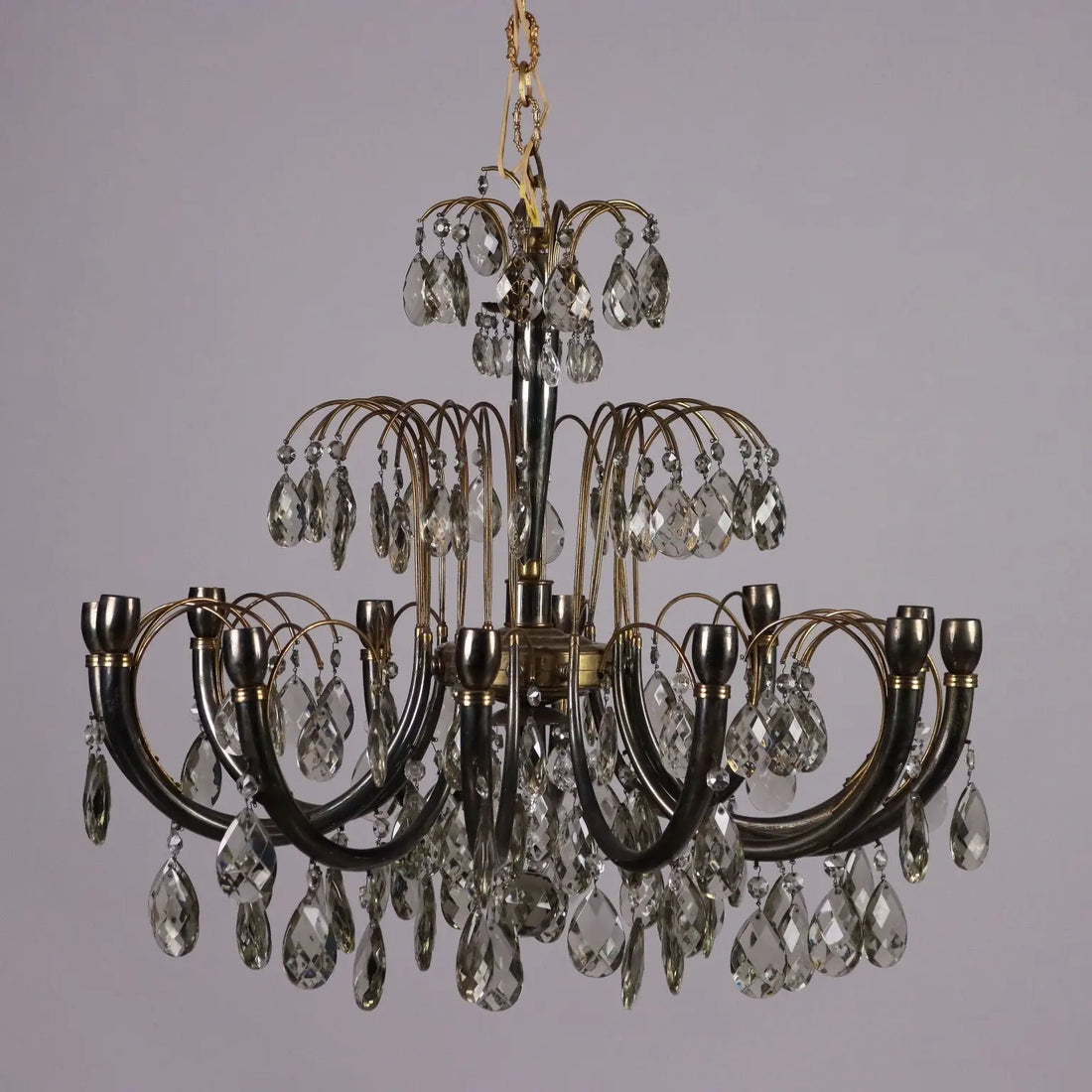 Antique 1930s-40s Chandelier Brass Crystal Italy - Italy, 1930s-1940s | Antiques | Lighting