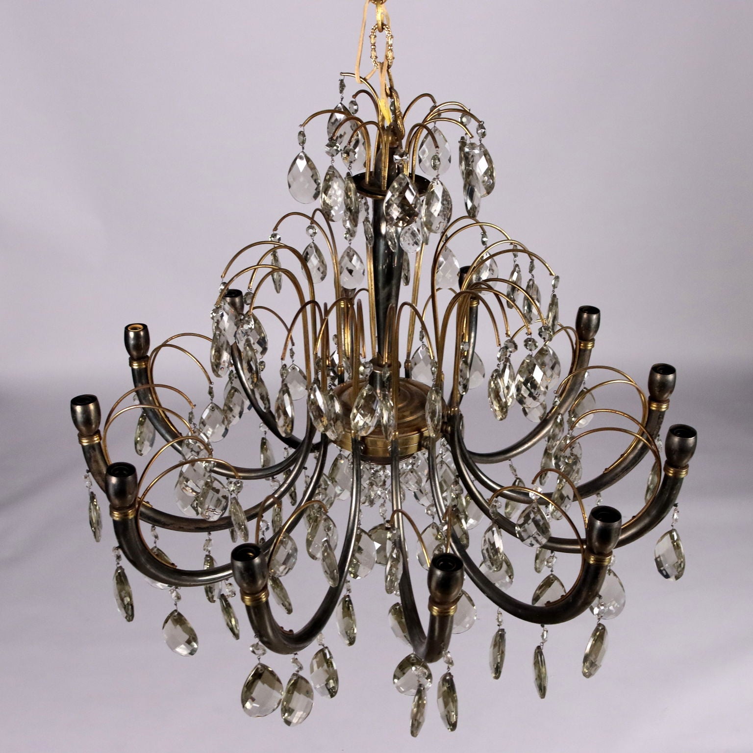 Antique 1930s-40s Chandelier Brass Crystal Italy - Italy, 1930s-1940s | Antiques  Lighting