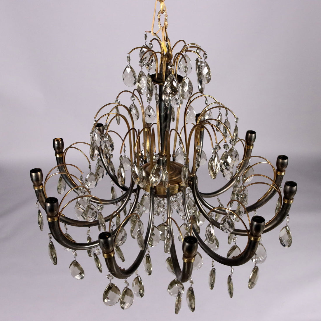 Antique 1930s-40s Chandelier Brass Crystal Italy - Italy, 1930s-1940s | Antiques  Lighting