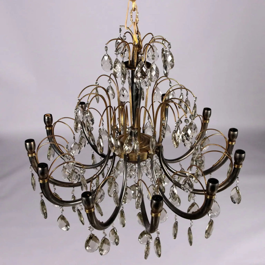 Antique 1930s-40s Chandelier Brass Crystal Italy - Italy, 1930s-1940s | Antiques | Lighting