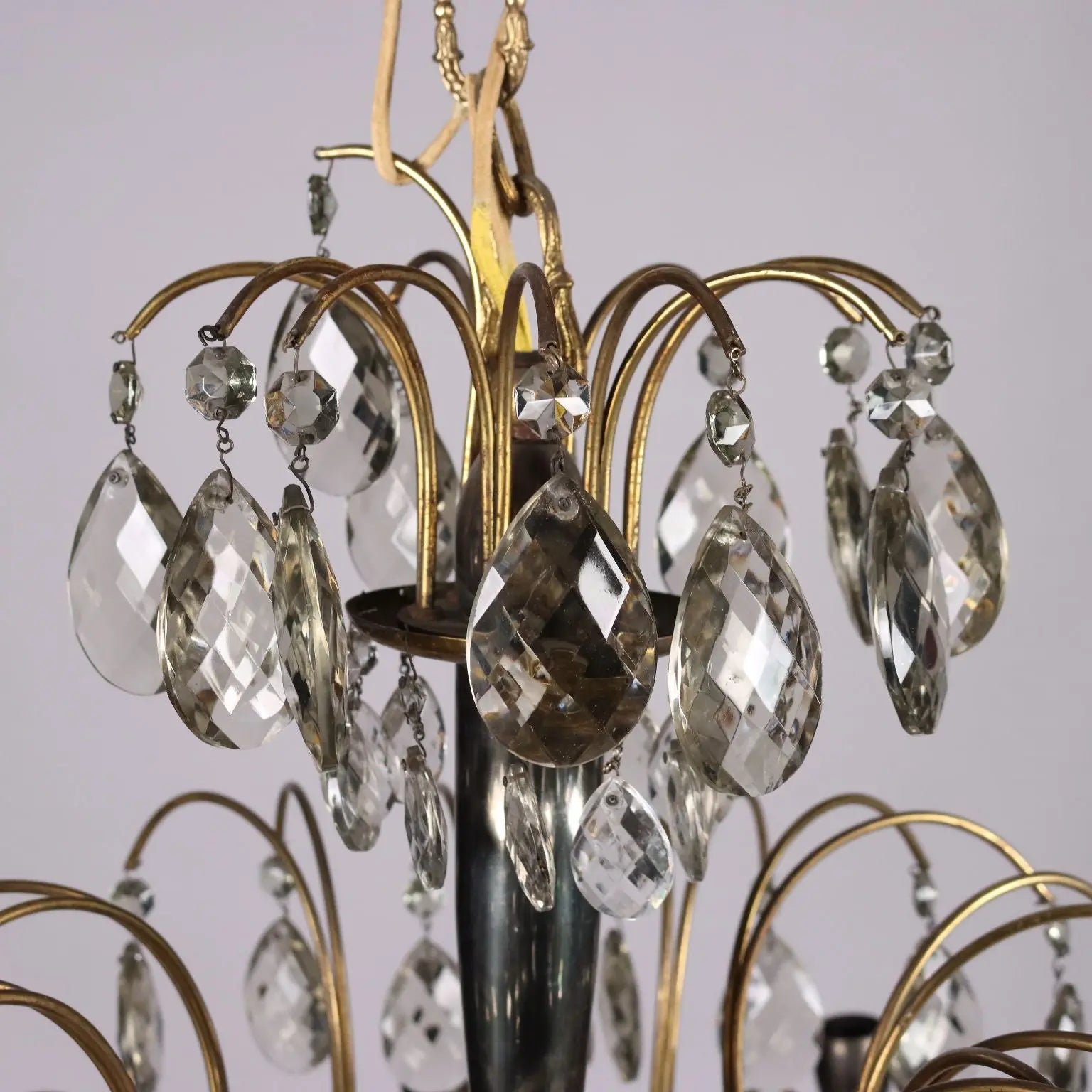 Antique 1930s-40s Chandelier Brass Crystal Italy - Italy, 1930s-1940s | Antiques | Lighting