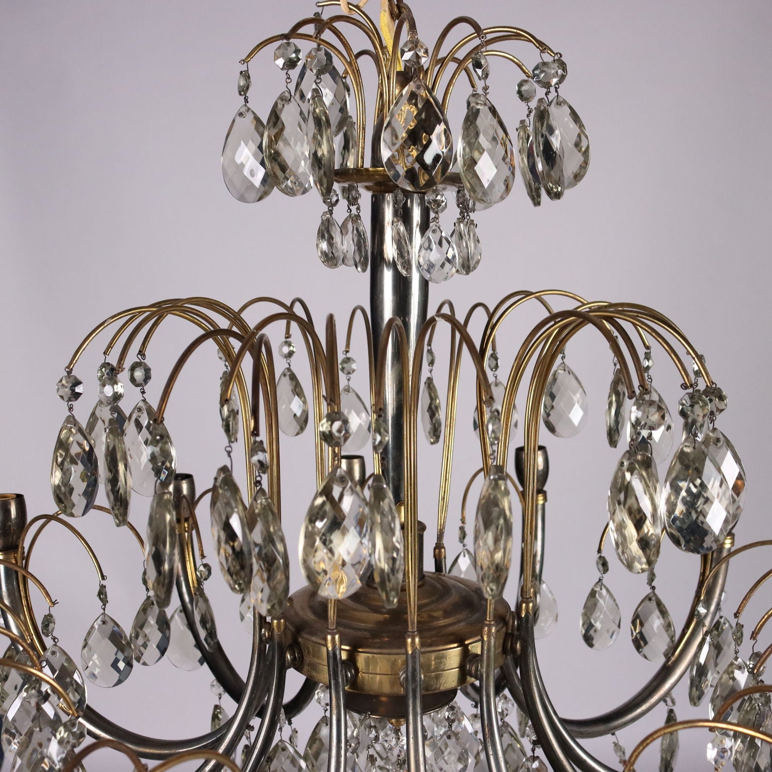 Antique 1930s-40s Chandelier Brass Crystal Italy - Italy, 1930s-1940s | Antiques  Lighting