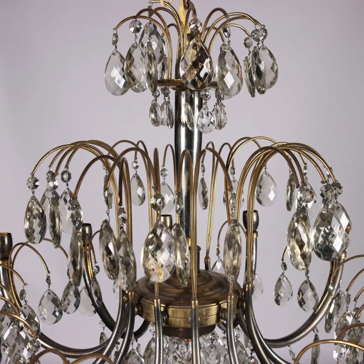Antique 1930s-40s Chandelier Brass Crystal Italy - Italy, 1930s-1940s | Antiques | Lighting