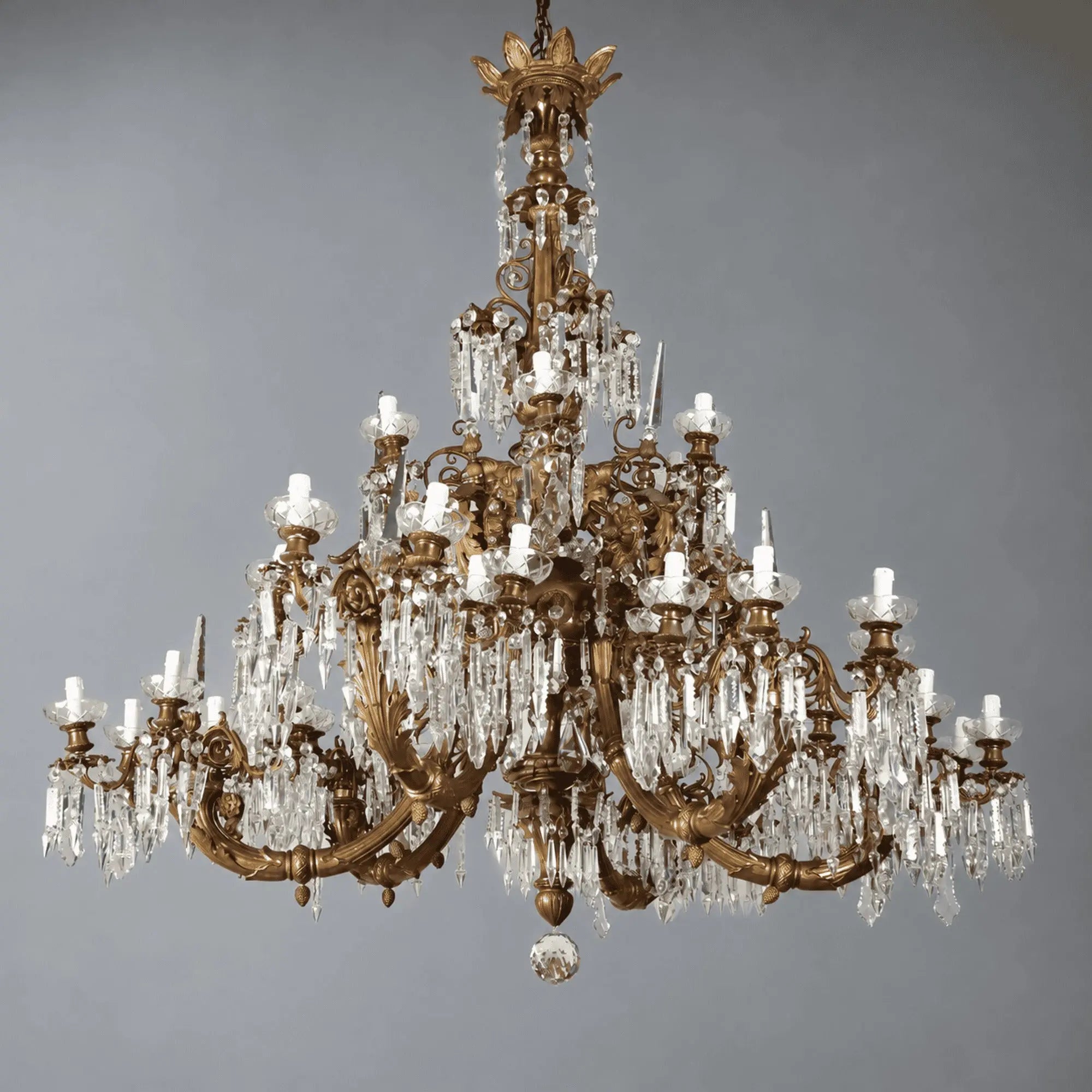 Antique Chandelier Gilded Bronze Glass Italy Late XIX Century