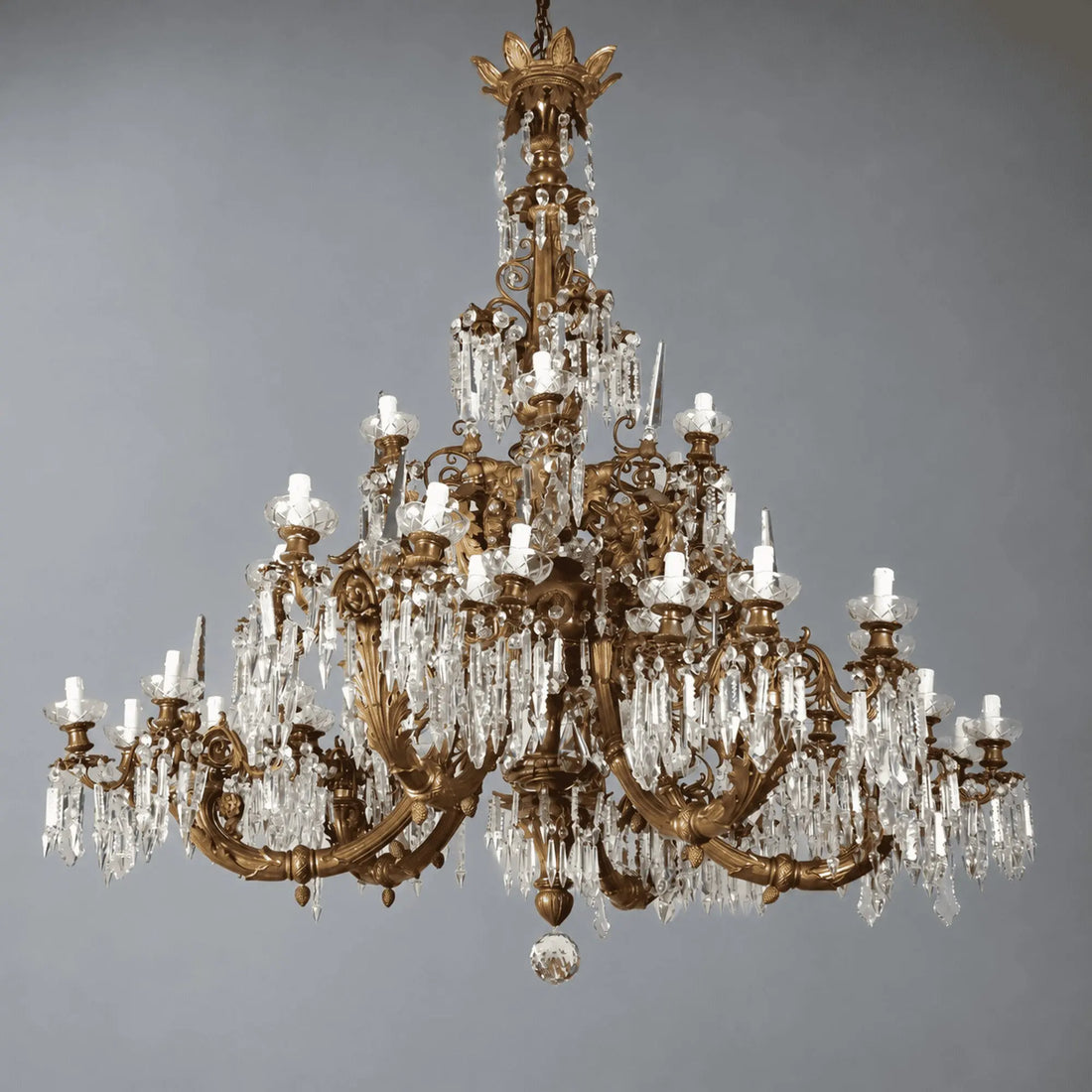 Antique Chandelier Gilded Bronze Glass Italy Late XIX Century