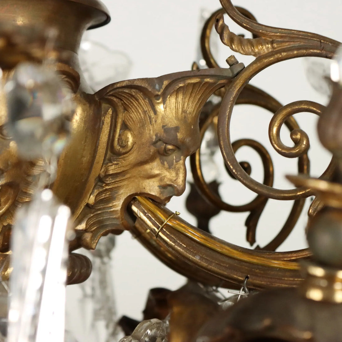 Antique Chandelier Gilded Bronze Glass Italy Late XIX Century