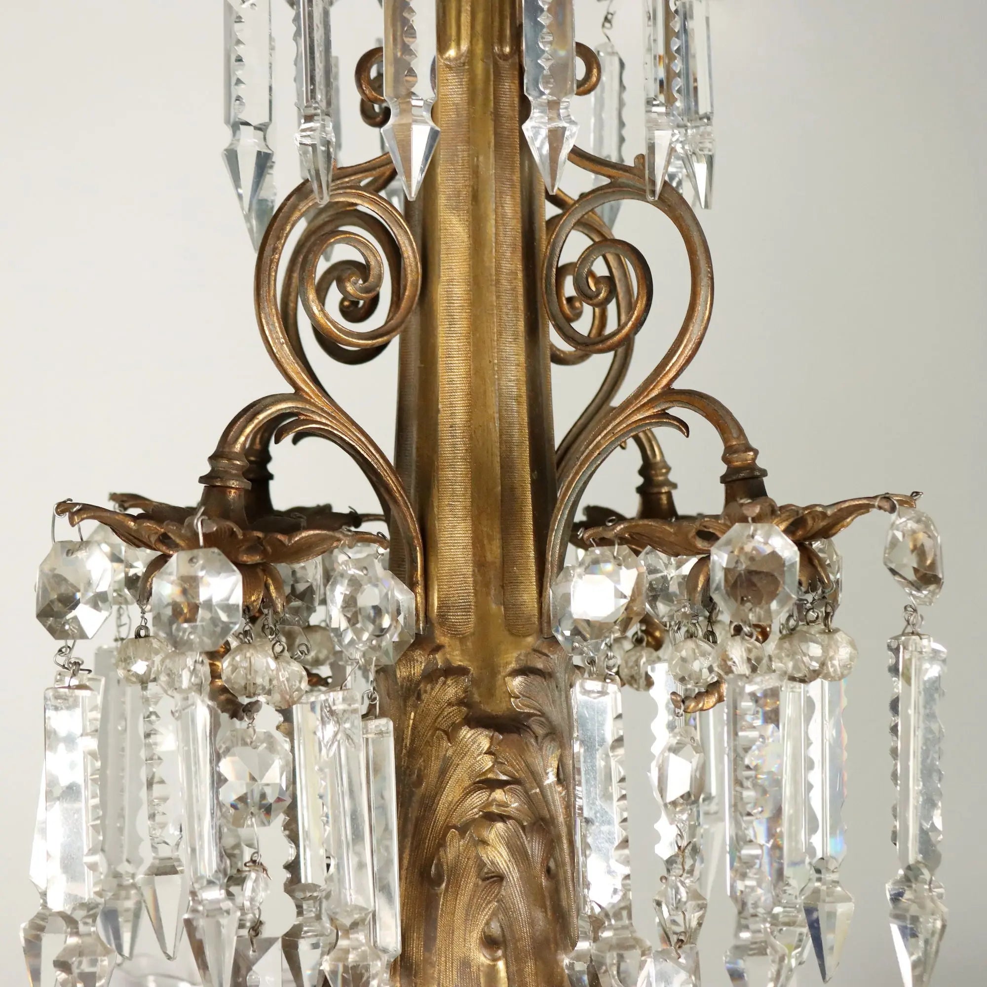 Antique Chandelier Gilded Bronze Glass Italy Late XIX Century