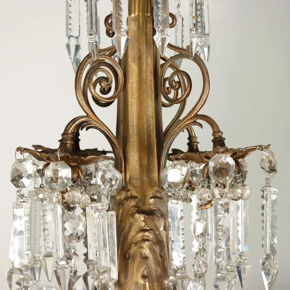 Antique Chandelier Gilded Bronze Glass Italy Late XIX Century