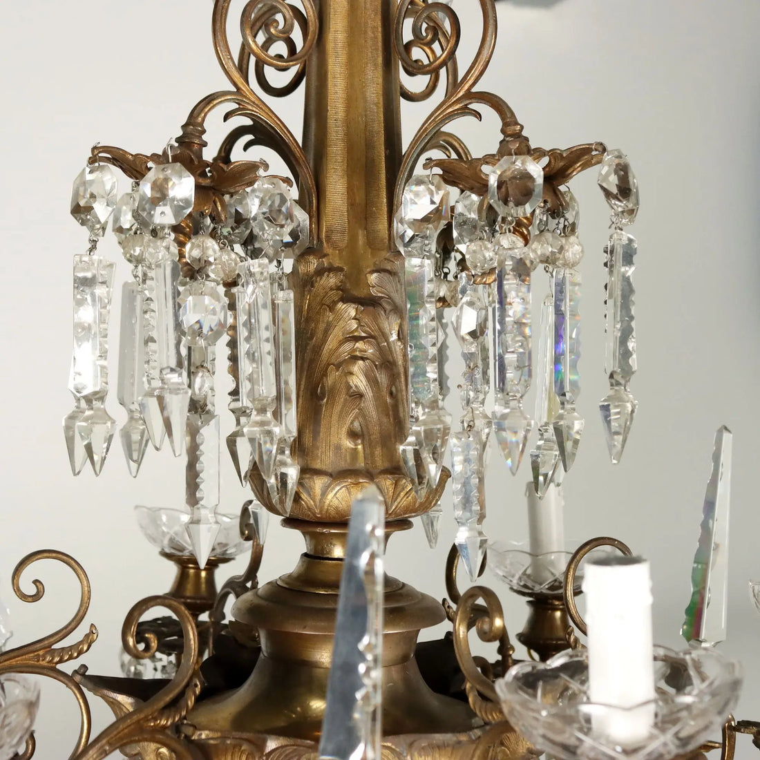 Antique Chandelier Gilded Bronze Glass Italy Late XIX Century