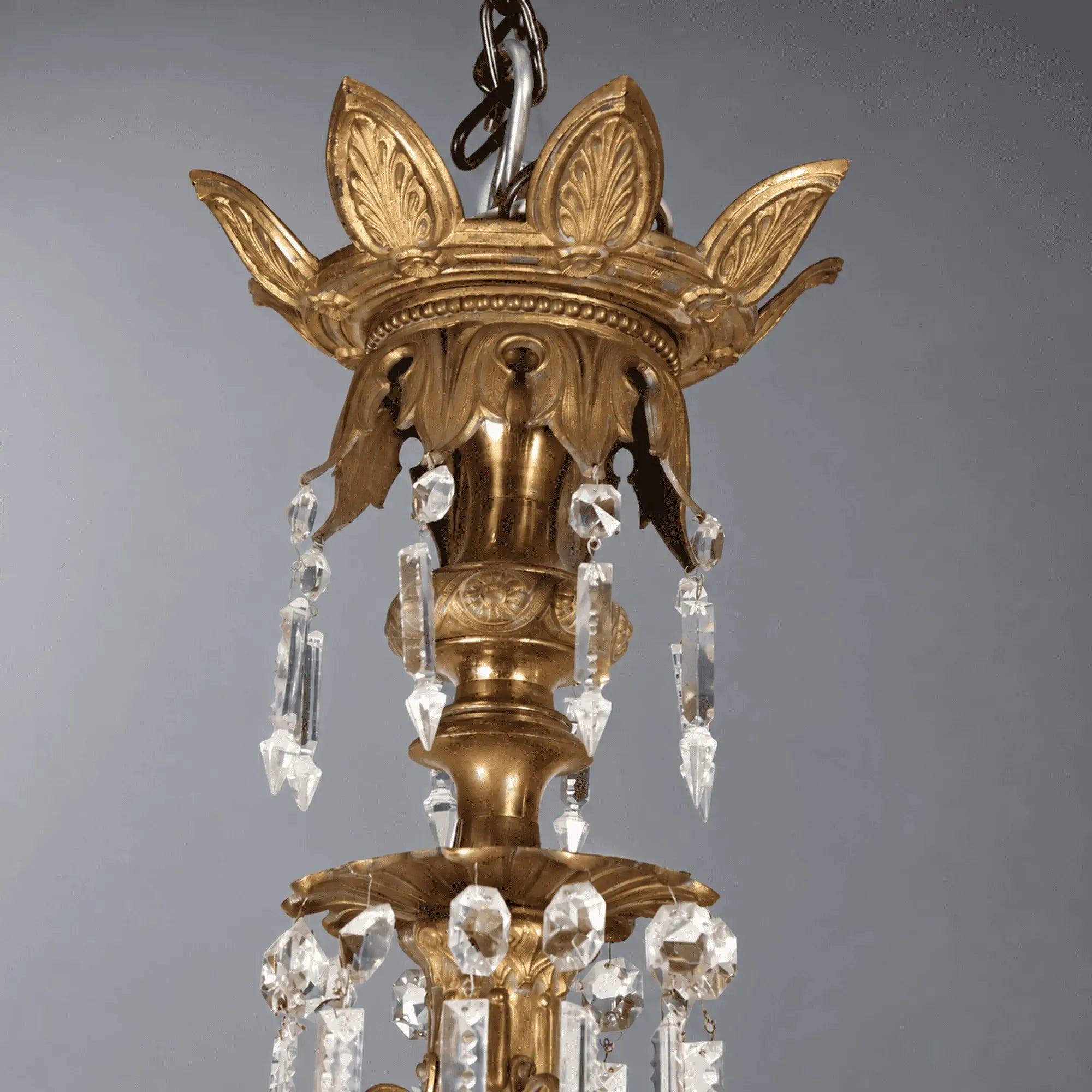 Antique Chandelier Gilded Bronze Glass Italy Late XIX Century