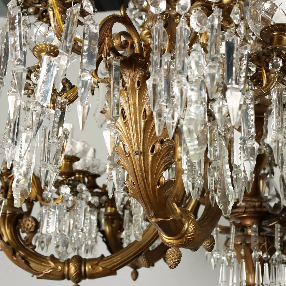 Antique Chandelier Gilded Bronze Glass Italy Late XIX Century