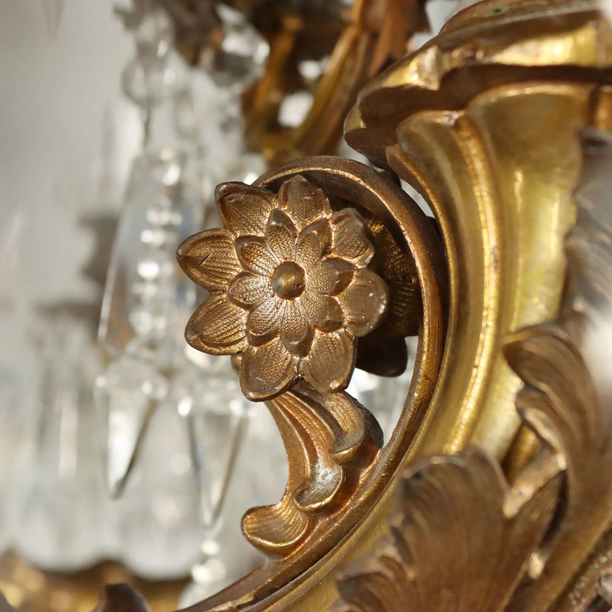 Antique Chandelier Gilded Bronze Glass Italy Late XIX Century