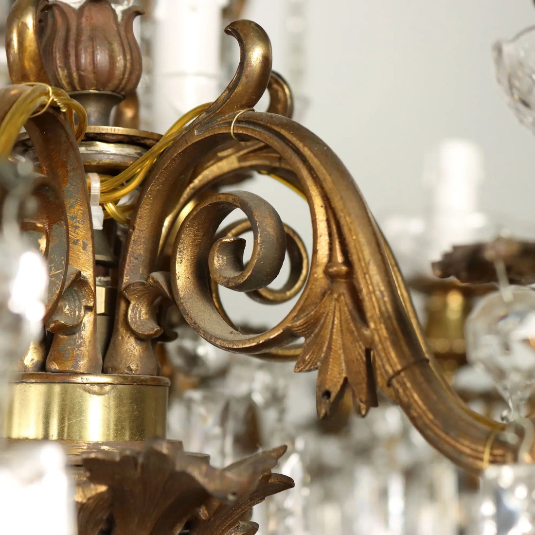 Antique Chandelier Gilded Bronze Glass Italy Late XIX Century