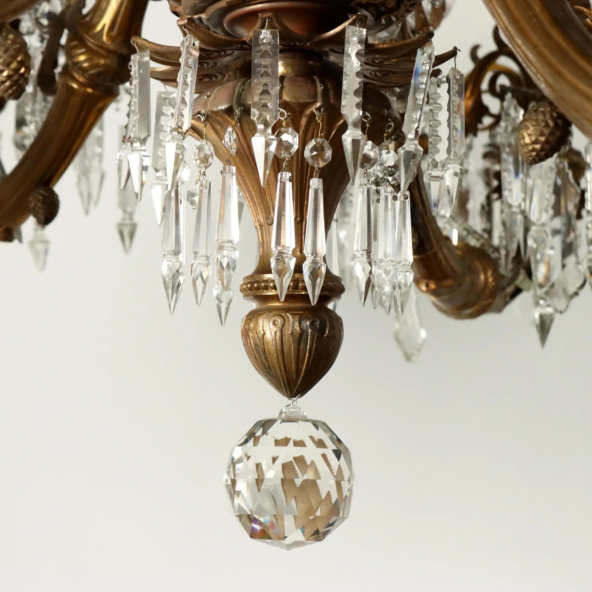 Antique Chandelier Gilded Bronze Glass Italy Late XIX Century
