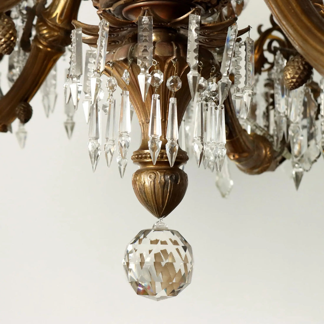 Antique Chandelier Gilded Bronze Glass Italy Late XIX Century