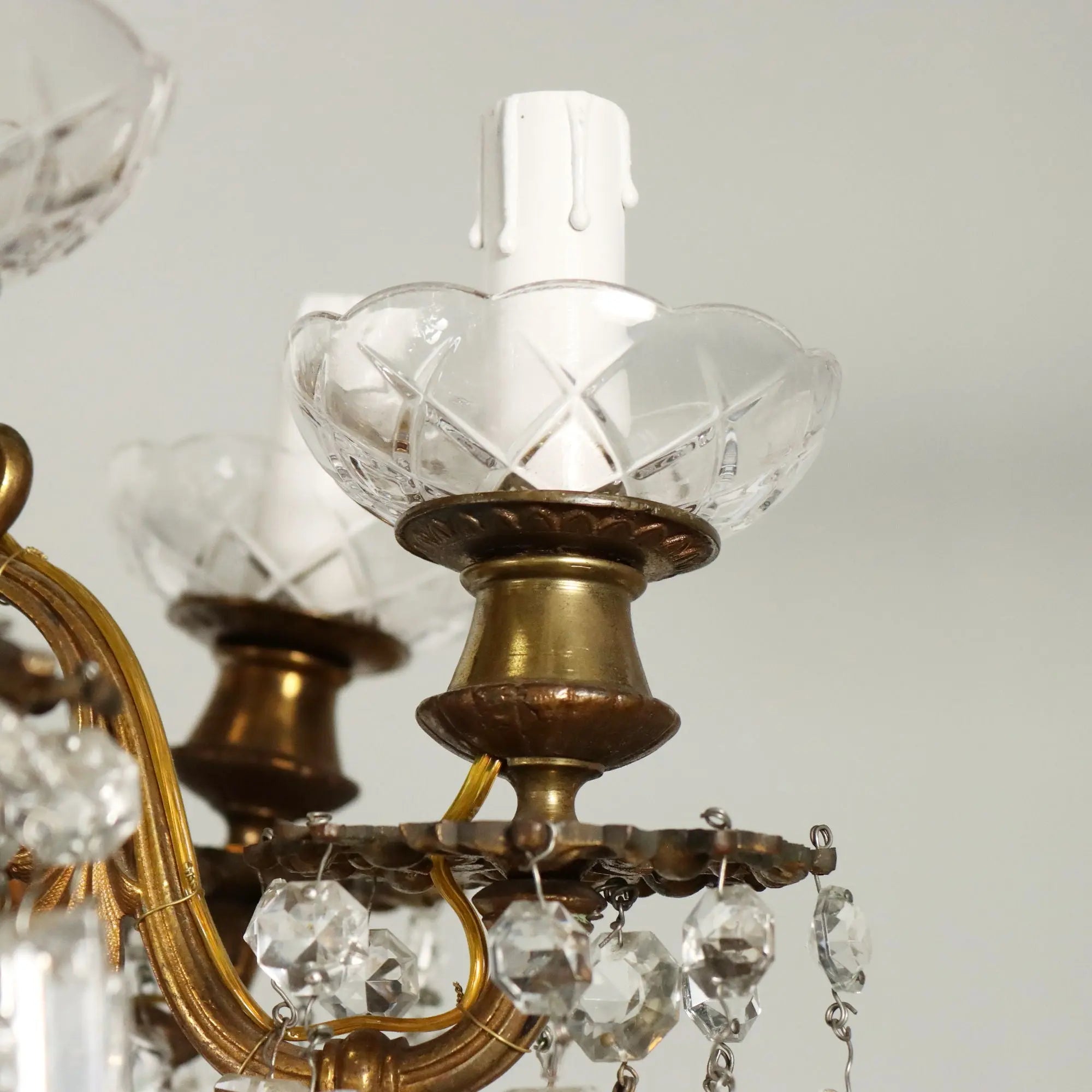 Antique Chandelier Gilded Bronze Glass Italy Late XIX Century