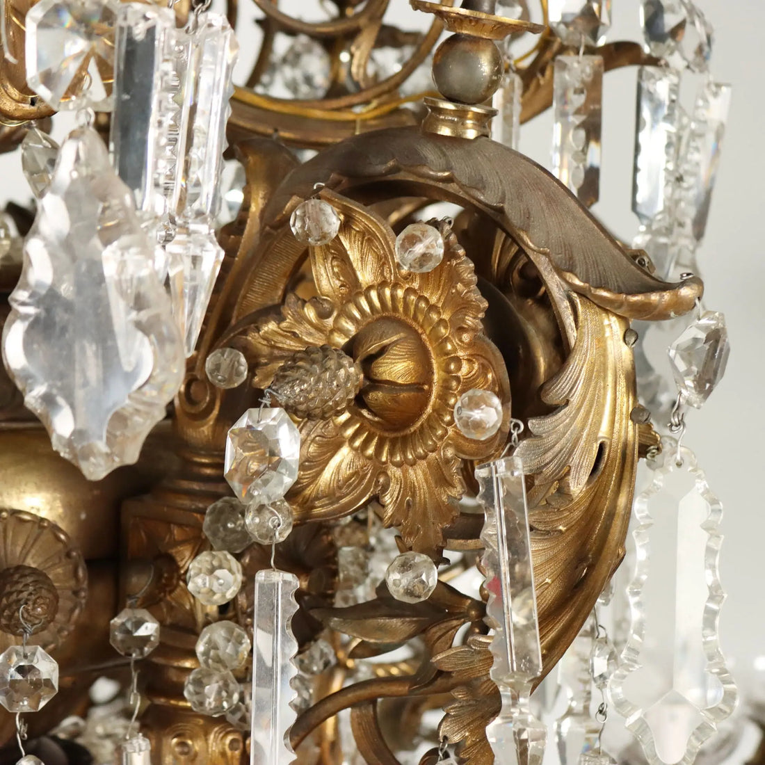 Antique Chandelier Gilded Bronze Glass Italy Late XIX Century
