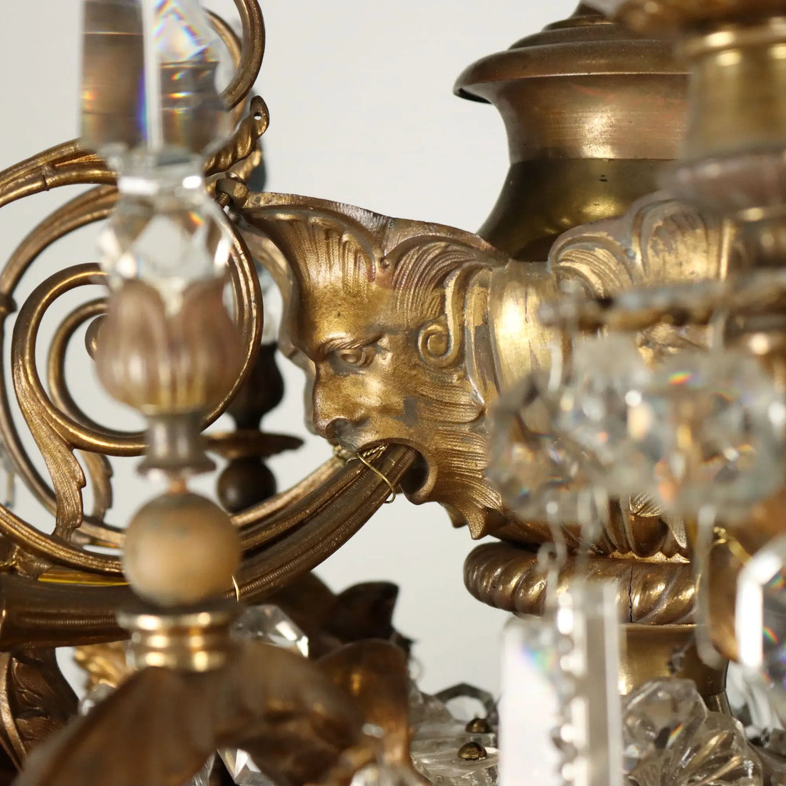 Antique Chandelier Gilded Bronze Glass Italy Late XIX Century