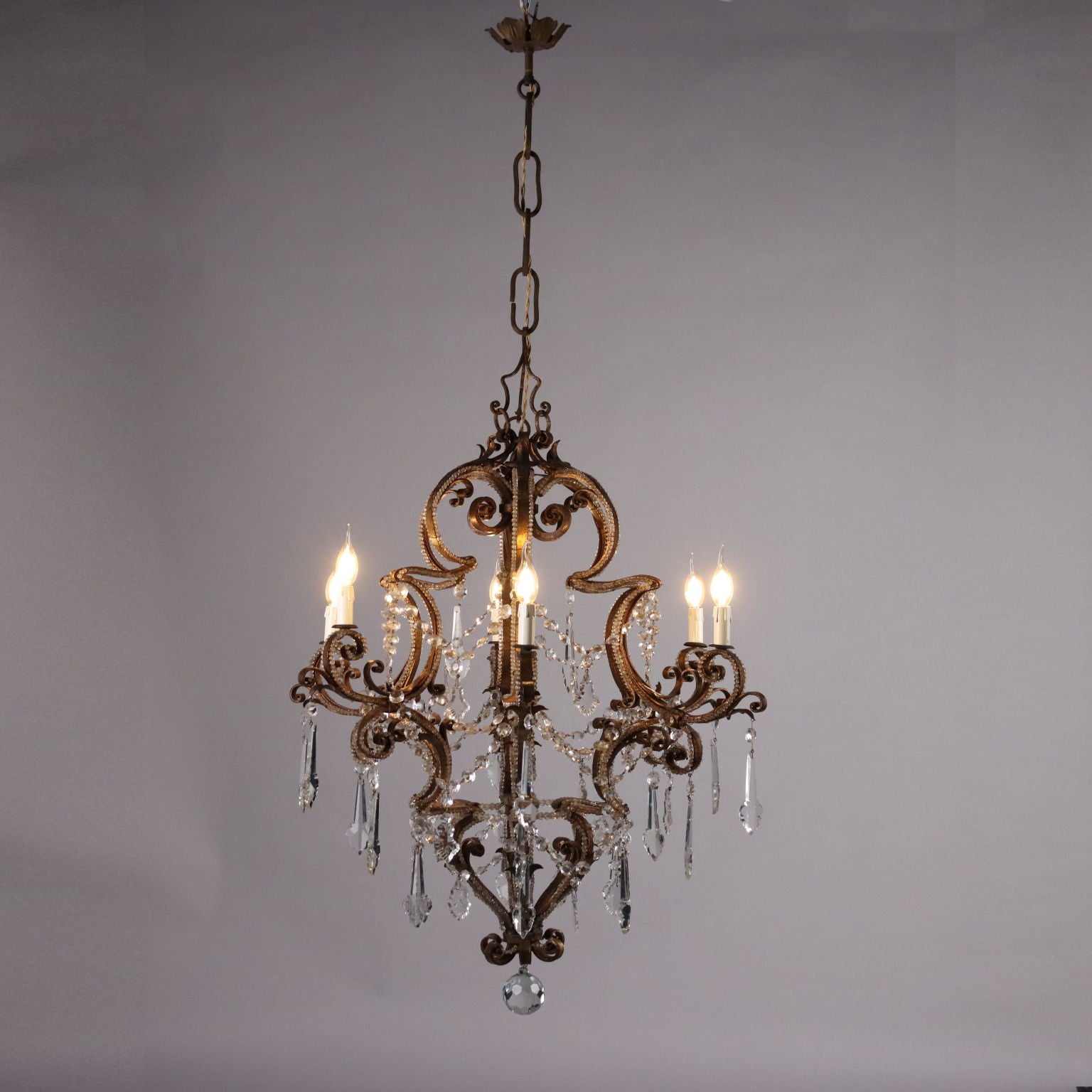 Antique 6 Lights Chandelier Wrought Iron Italy XIX Century - Italy, Mid XIX Century | Antiques  Lighting