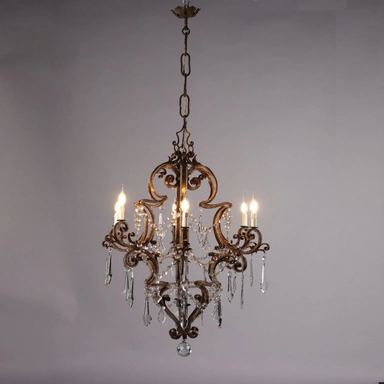 Antique 6 Lights Chandelier Wrought Iron Italy XIX Century - Italy, Mid XIX Century | Antiques | Lighting