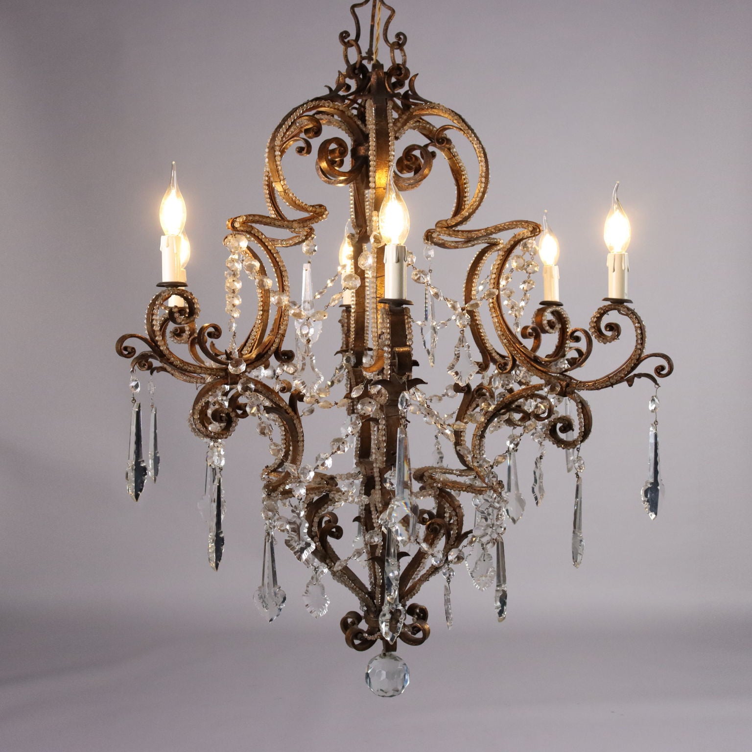 Antique 6 Lights Chandelier Wrought Iron Italy XIX Century - Italy, Mid XIX Century | Antiques  Lighting
