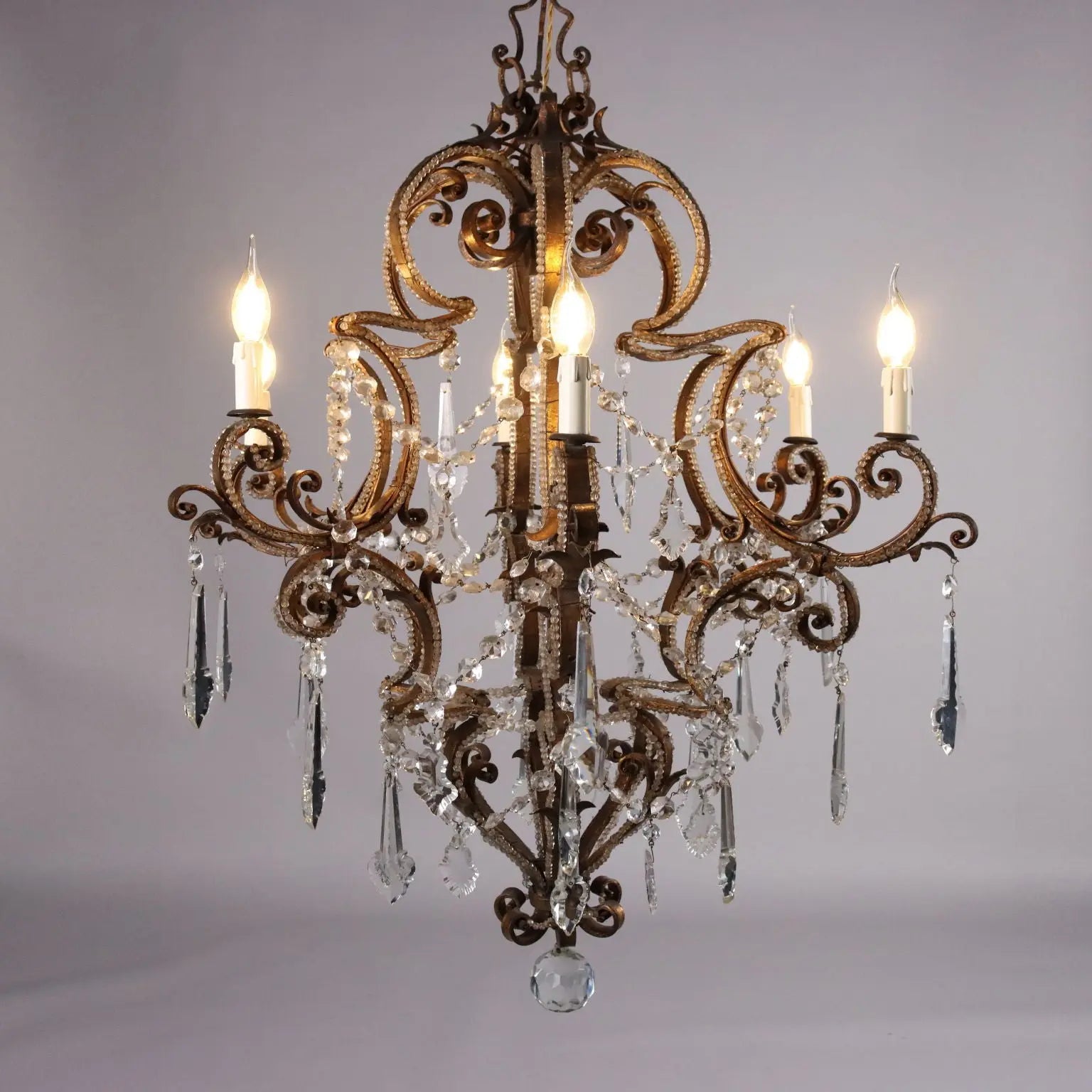 Antique 6 Lights Chandelier Wrought Iron Italy XIX Century - Italy, Mid XIX Century | Antiques | Lighting