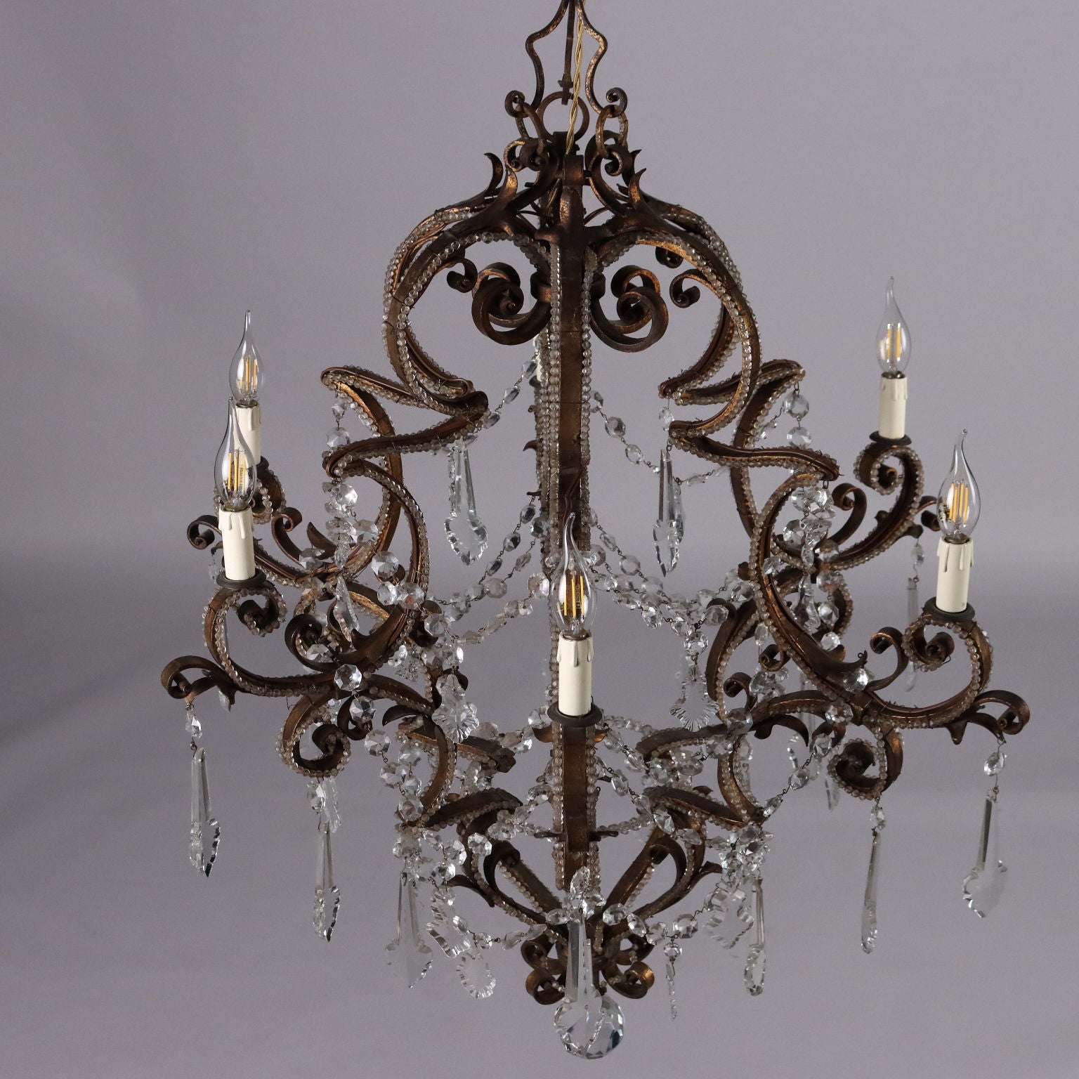 Antique 6 Lights Chandelier Wrought Iron Italy XIX Century - Italy, Mid XIX Century | Antiques  Lighting