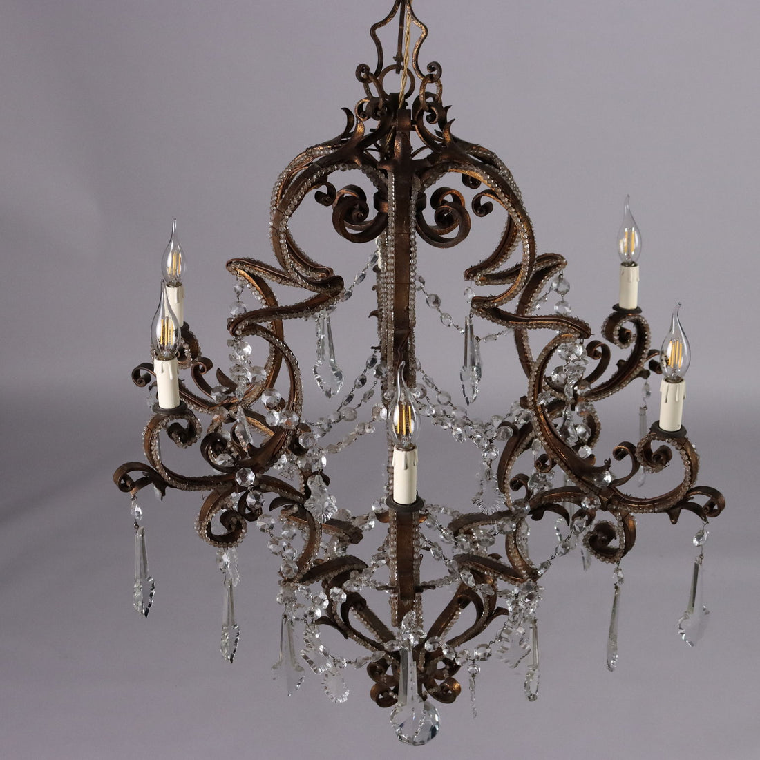 Antique 6 Lights Chandelier Wrought Iron Italy XIX Century - Italy, Mid XIX Century | Antiques  Lighting