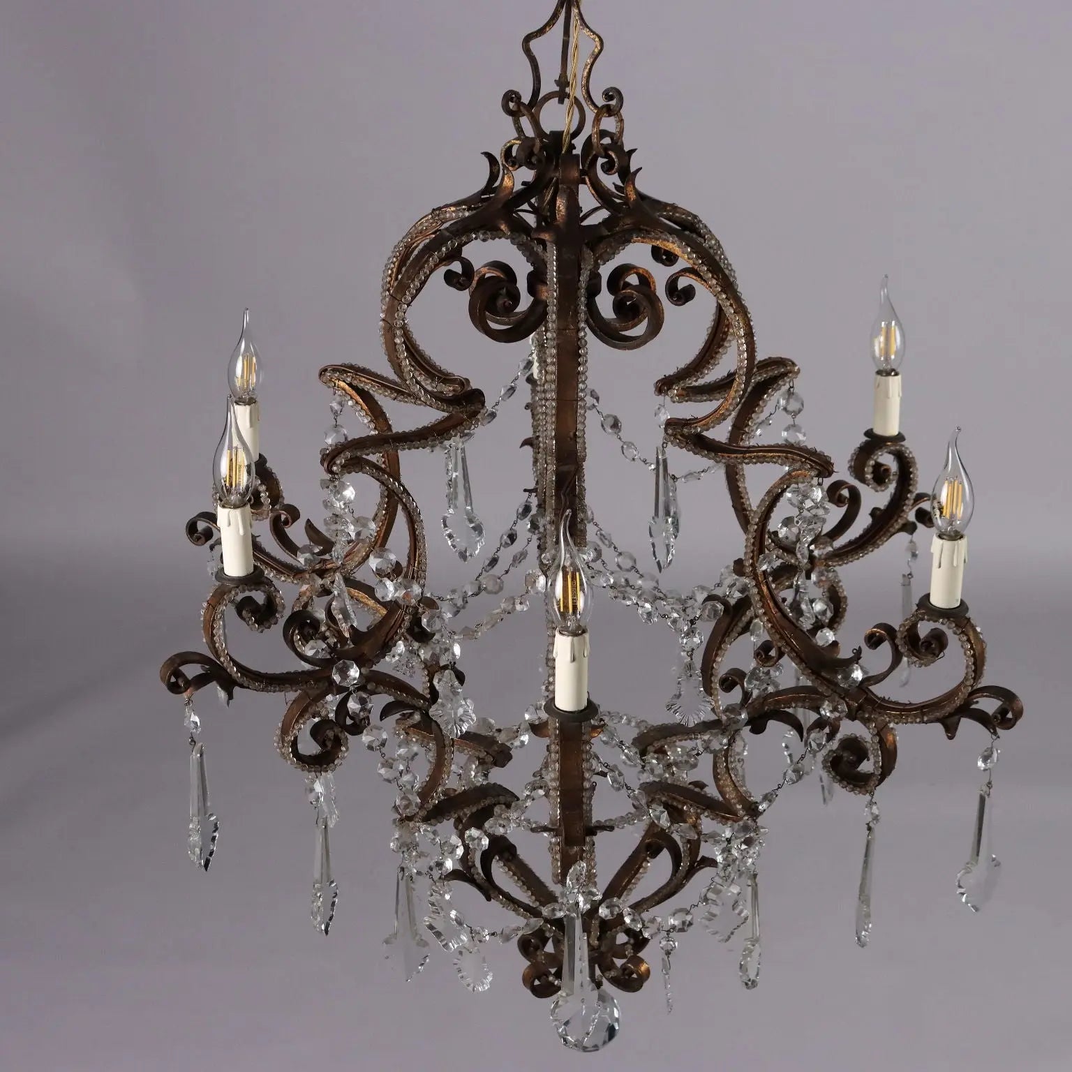Antique 6 Lights Chandelier Wrought Iron Italy XIX Century - Italy, Mid XIX Century | Antiques | Lighting