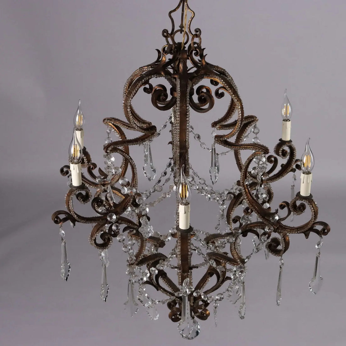 Antique 6 Lights Chandelier Wrought Iron Italy XIX Century - Italy, Mid XIX Century | Antiques | Lighting