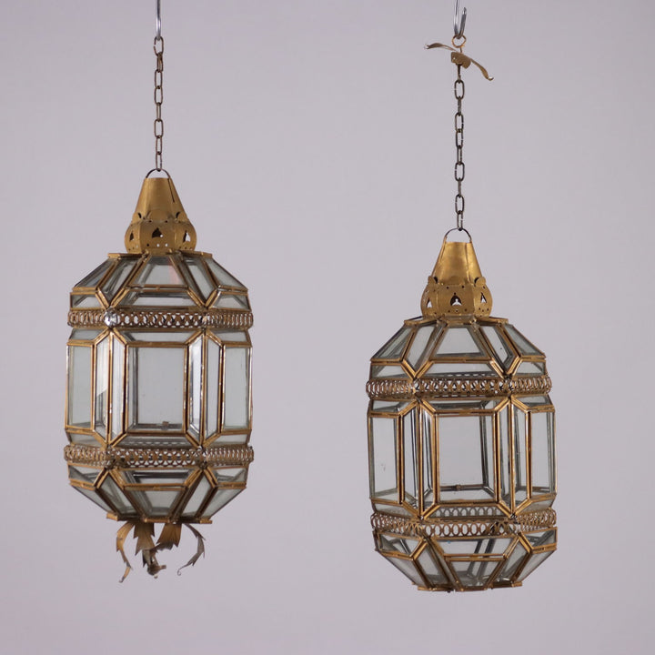 Pair of Antique Lanterns Gilded Metal Glass Italy XX Century - Italy, Early XX Century | Antiques  Lighting