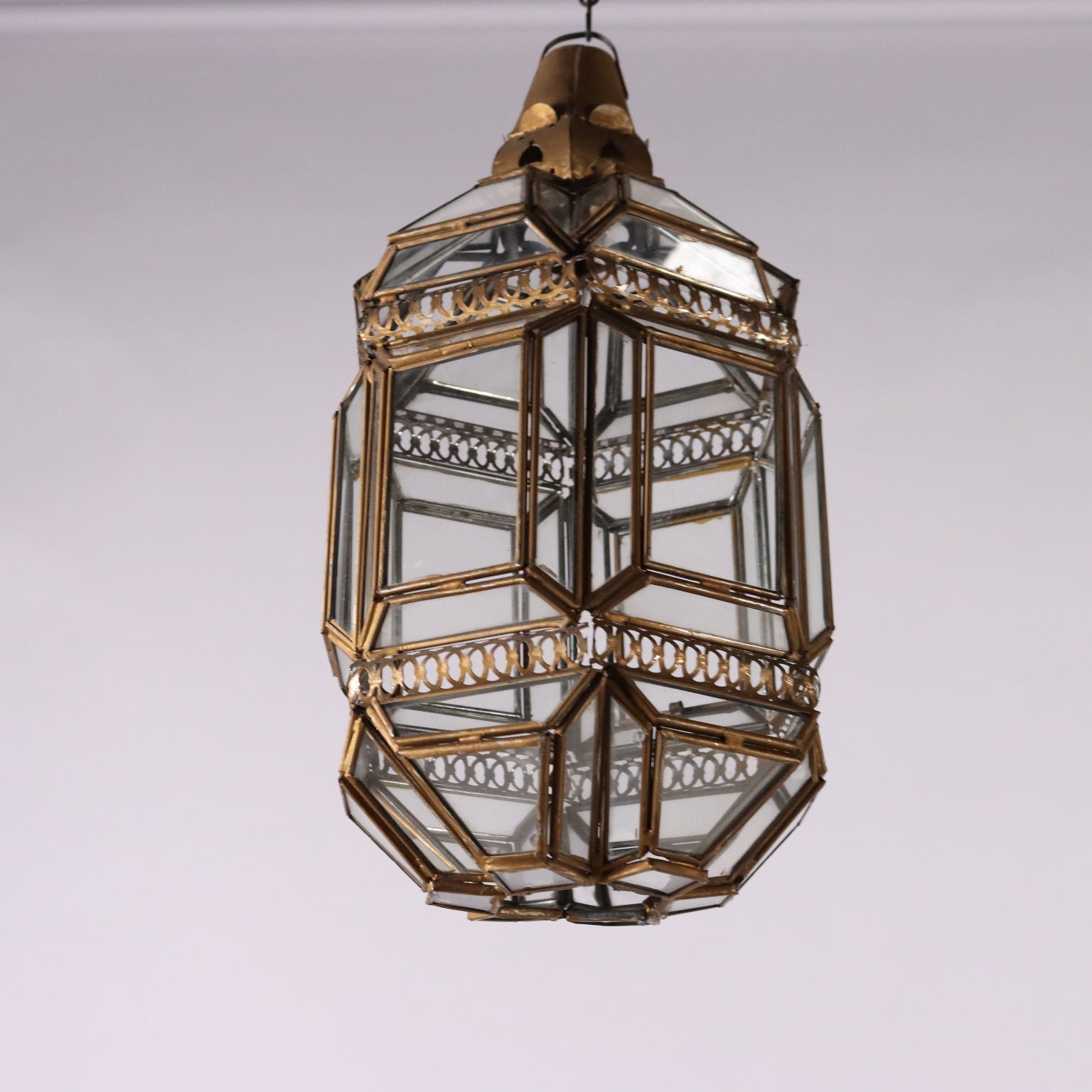 Pair of Antique Lanterns Gilded Metal Glass Italy XX Century - Italy, Early XX Century | Antiques  Lighting
