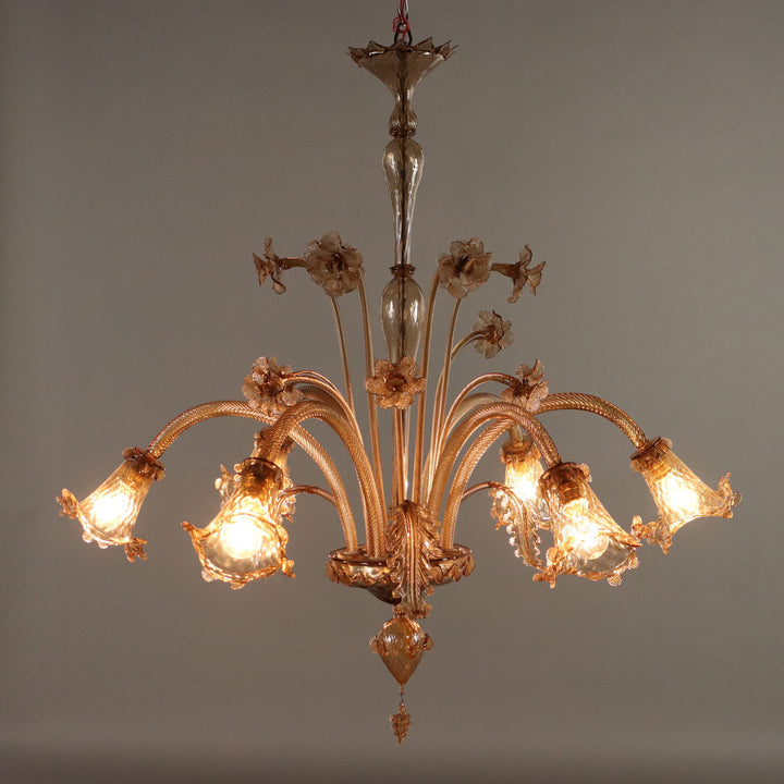 Vintage Chandelier Murano Glass 6 Lights Design Italy 1950s - Murano, 1950s | Antiques  Lighting