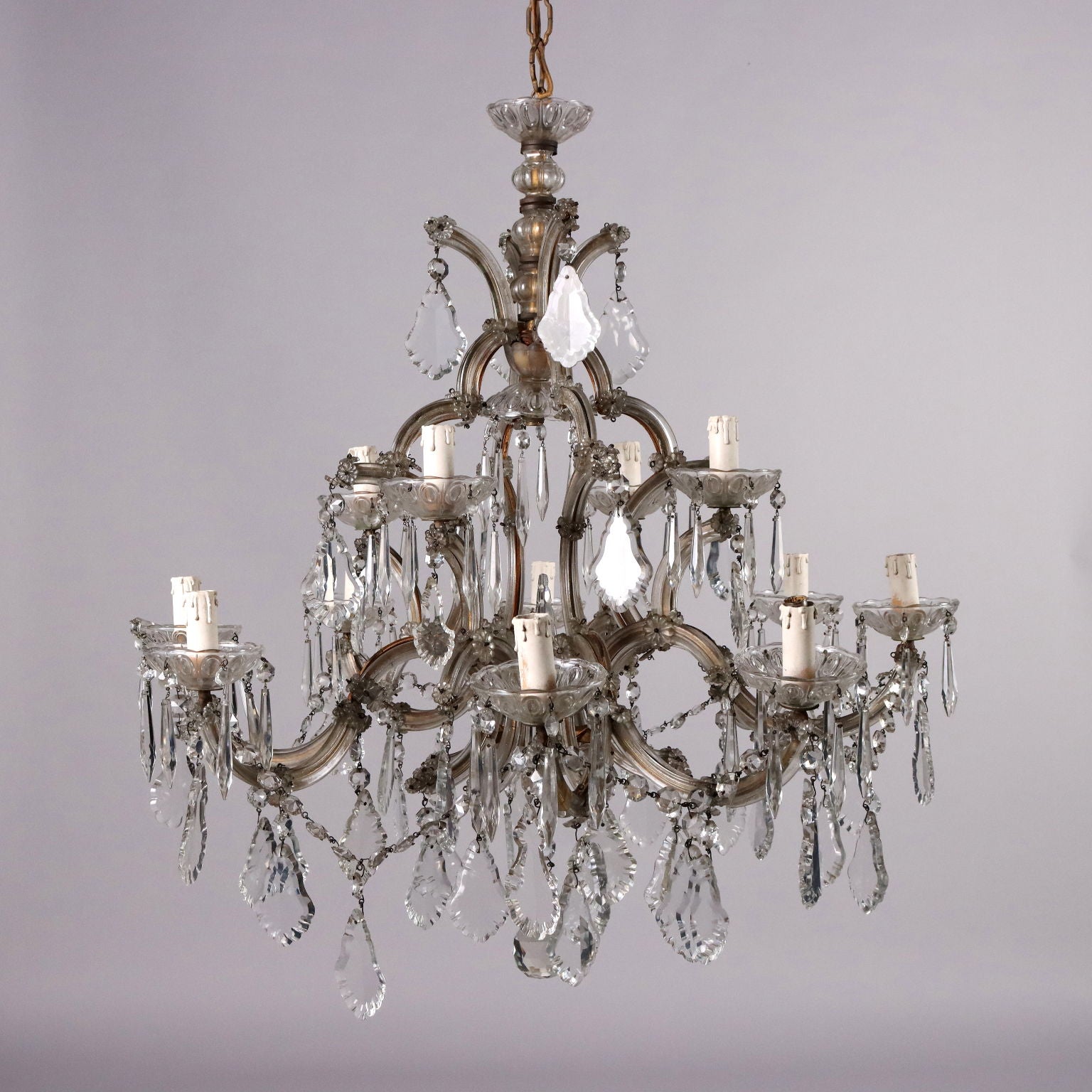 Antique 12 Light Chandelier Maria Theresa Style Glass XX Century - Italy, Early XX Century | Antiques  Lighting